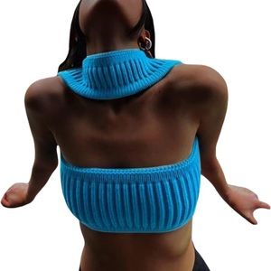 Strapless bandeau cross neck sweater top